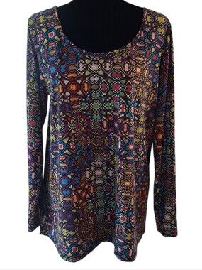LuLaRoe Long Sleeve Scoop Neck Top in Multicolor Geometric Print Womens XL